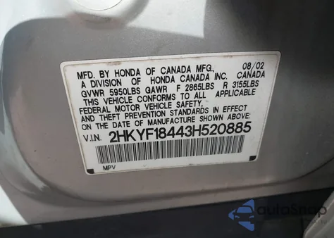 2003 Honda Pilot Ex from USA, damaged, VIN 2HKYF18443H520885